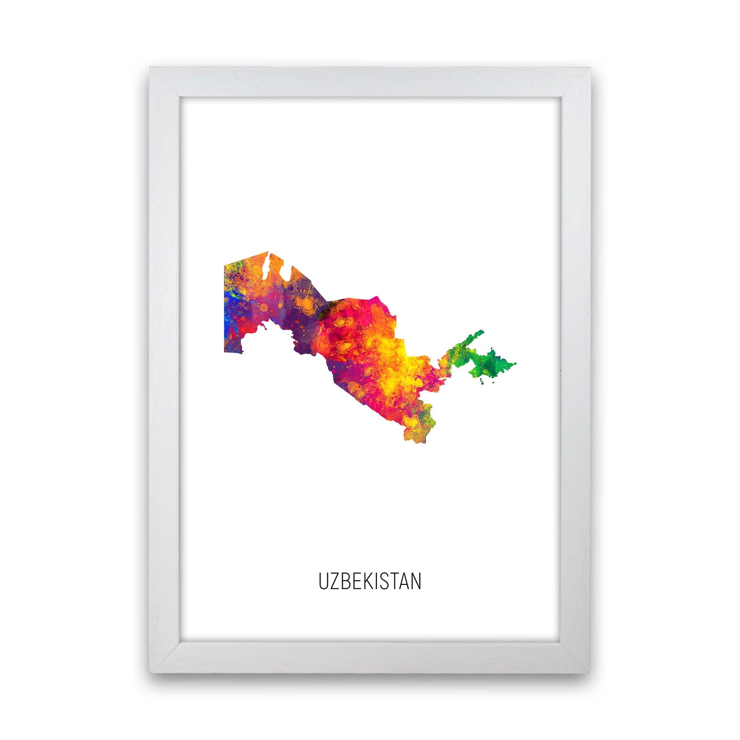Uzbekistan Watercolour Map Art Print by Michael Tompsett White Grain