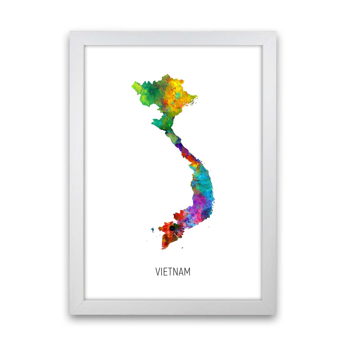 Vietnam Watercolour Map Art Print by Michael Tompsett White Grain