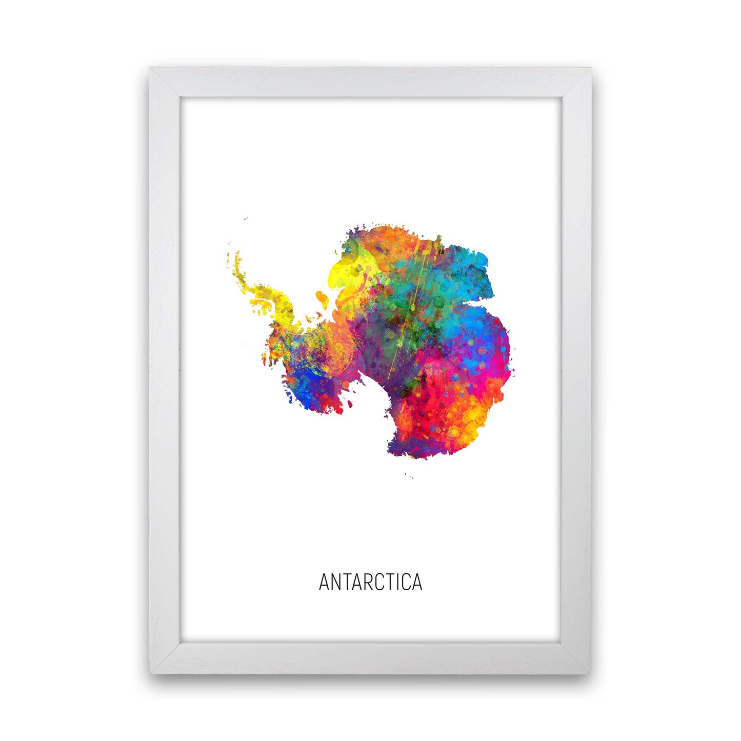Antarctica Watercolour Map Art Print by Michael Tompsett White Grain