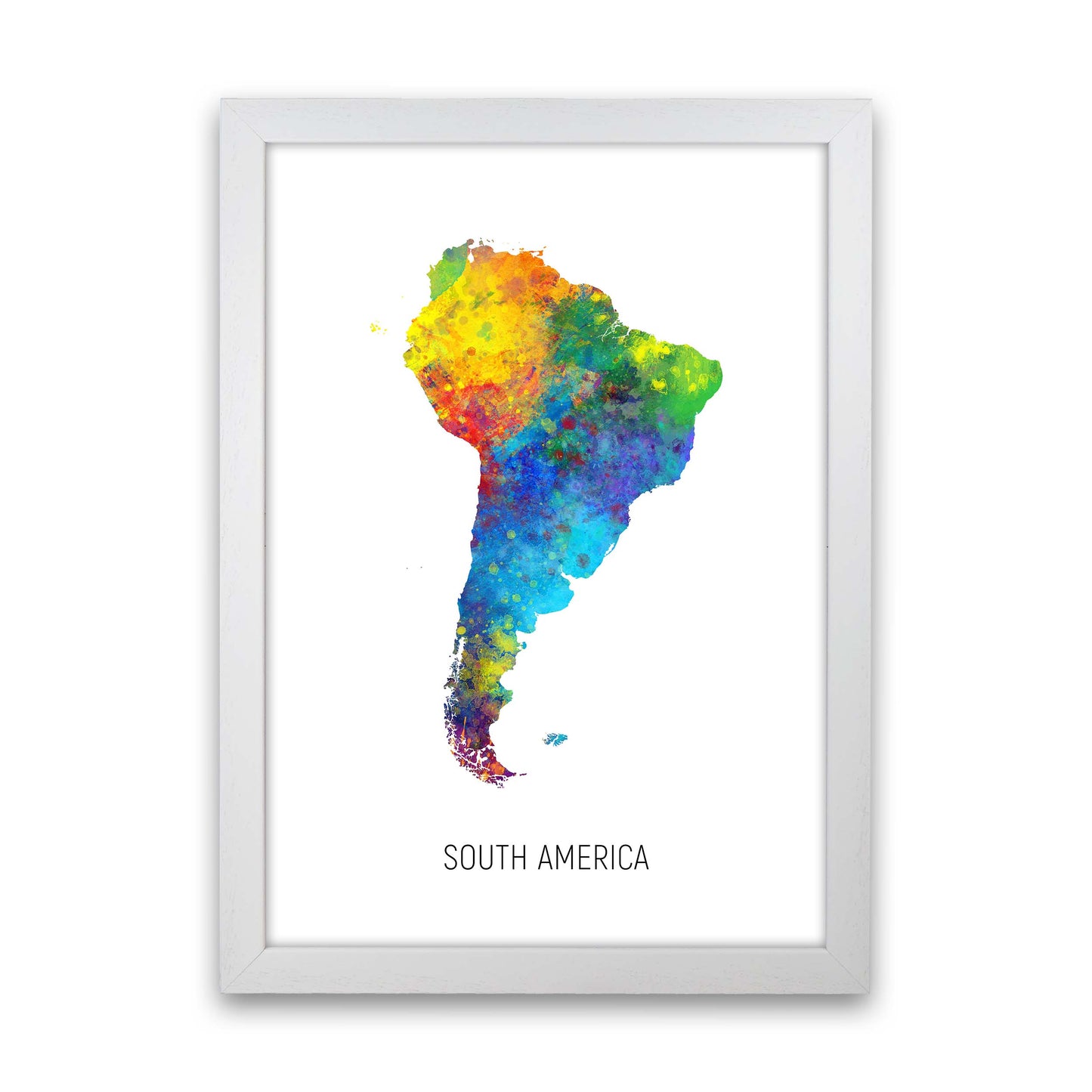South America Watercolour Map Art Print by Michael Tompsett White Grain