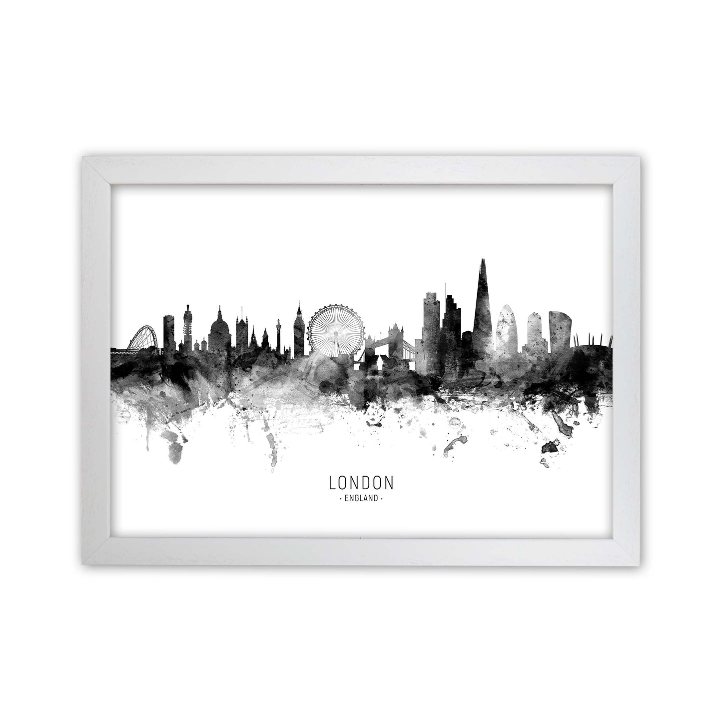 London England Skyline Black White City Name by Michael Tompsett White Grain