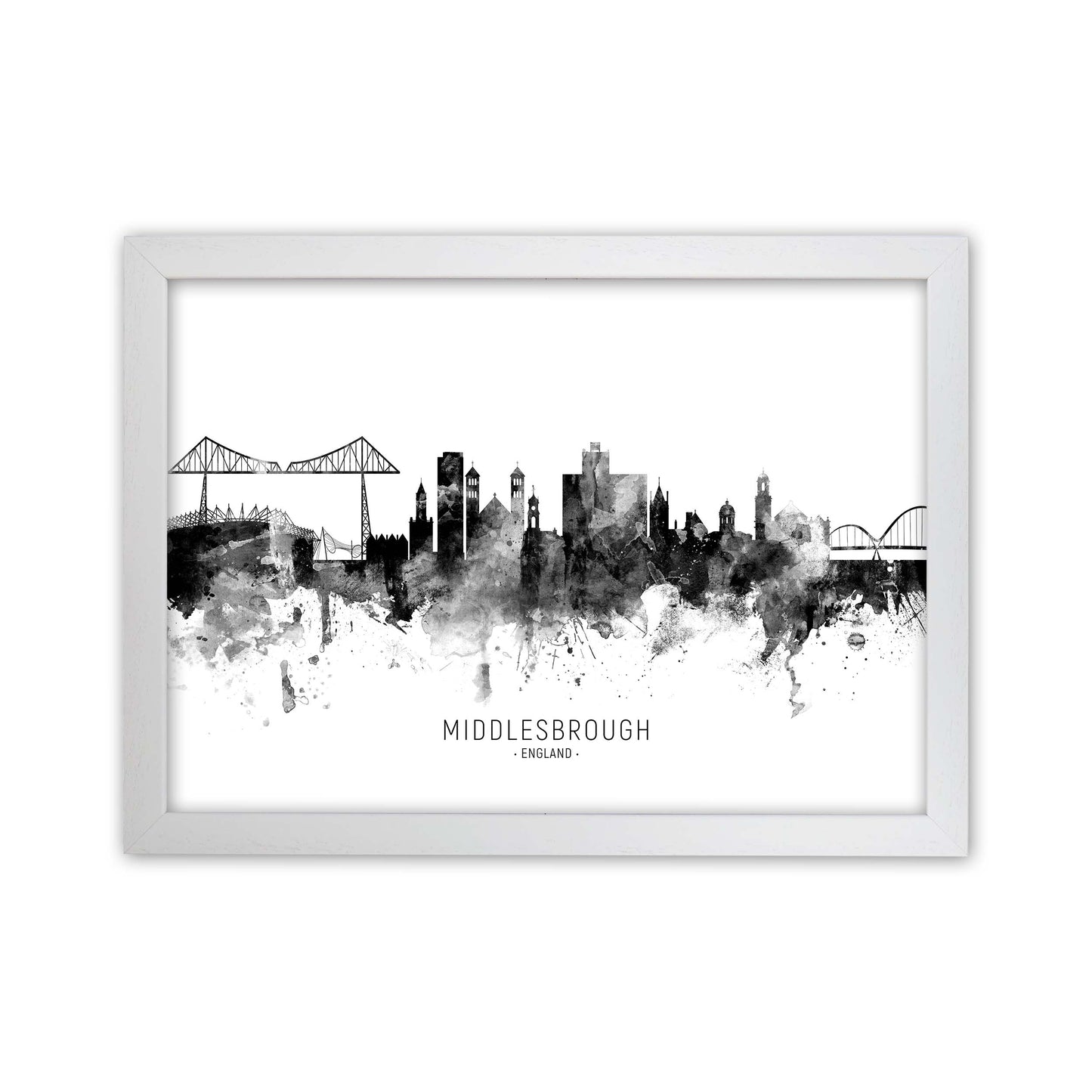 Middlesbrough England Skyline Black White City Name by Michael Tompsett White Grain