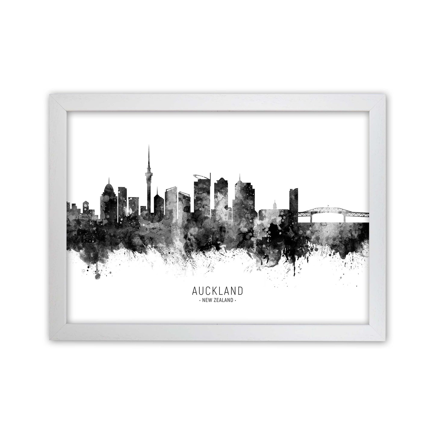 Auckland New Zealand Skyline Black White City Name by Michael Tompsett White Grain
