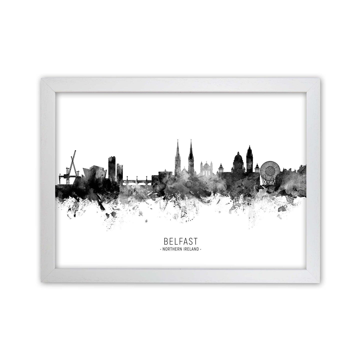 Belfast Northern Ireland Skyline Black White City Name by Michael Tompsett White Grain