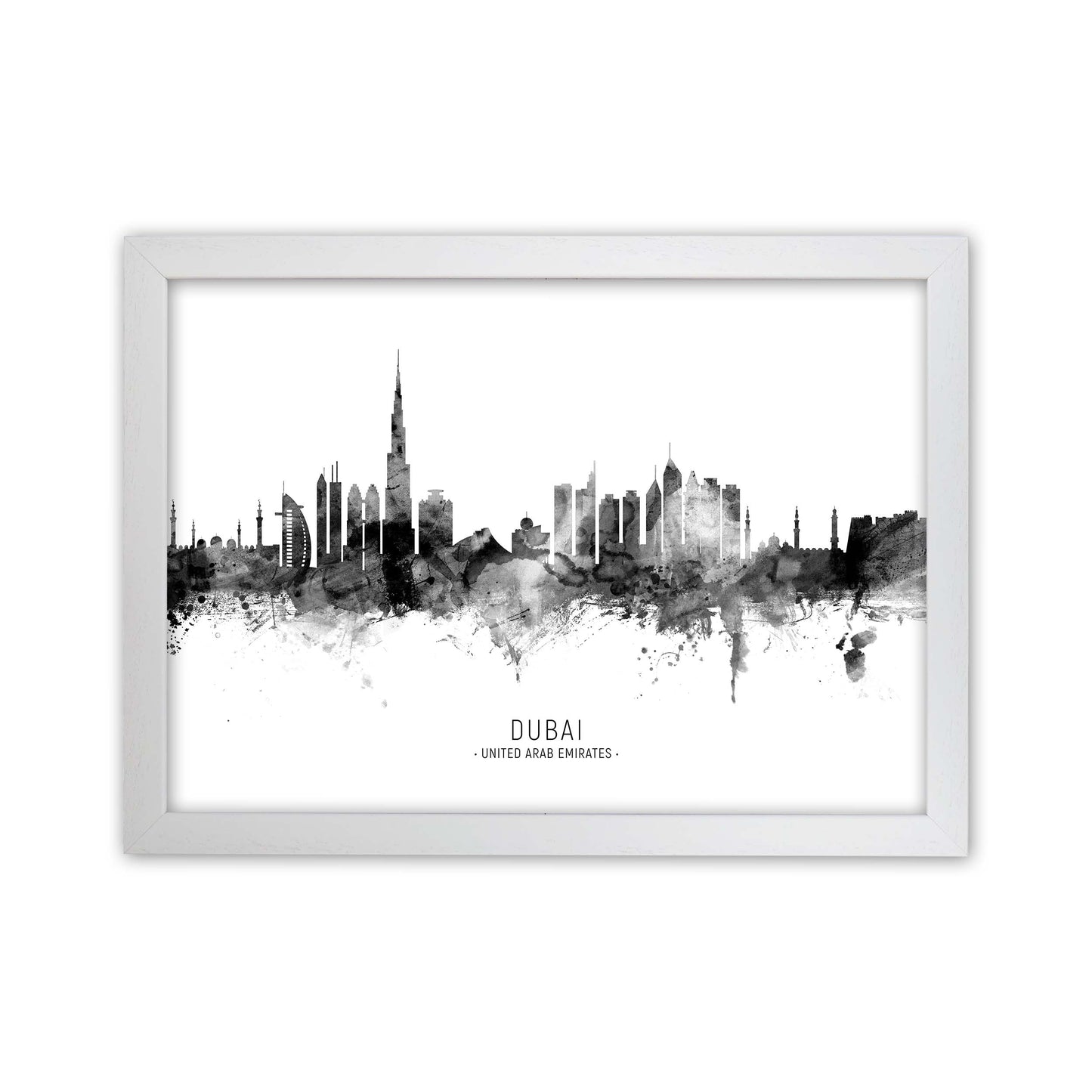Dubai United Arab Emirates Skyline Black White City Name by Michael Tompsett White Grain