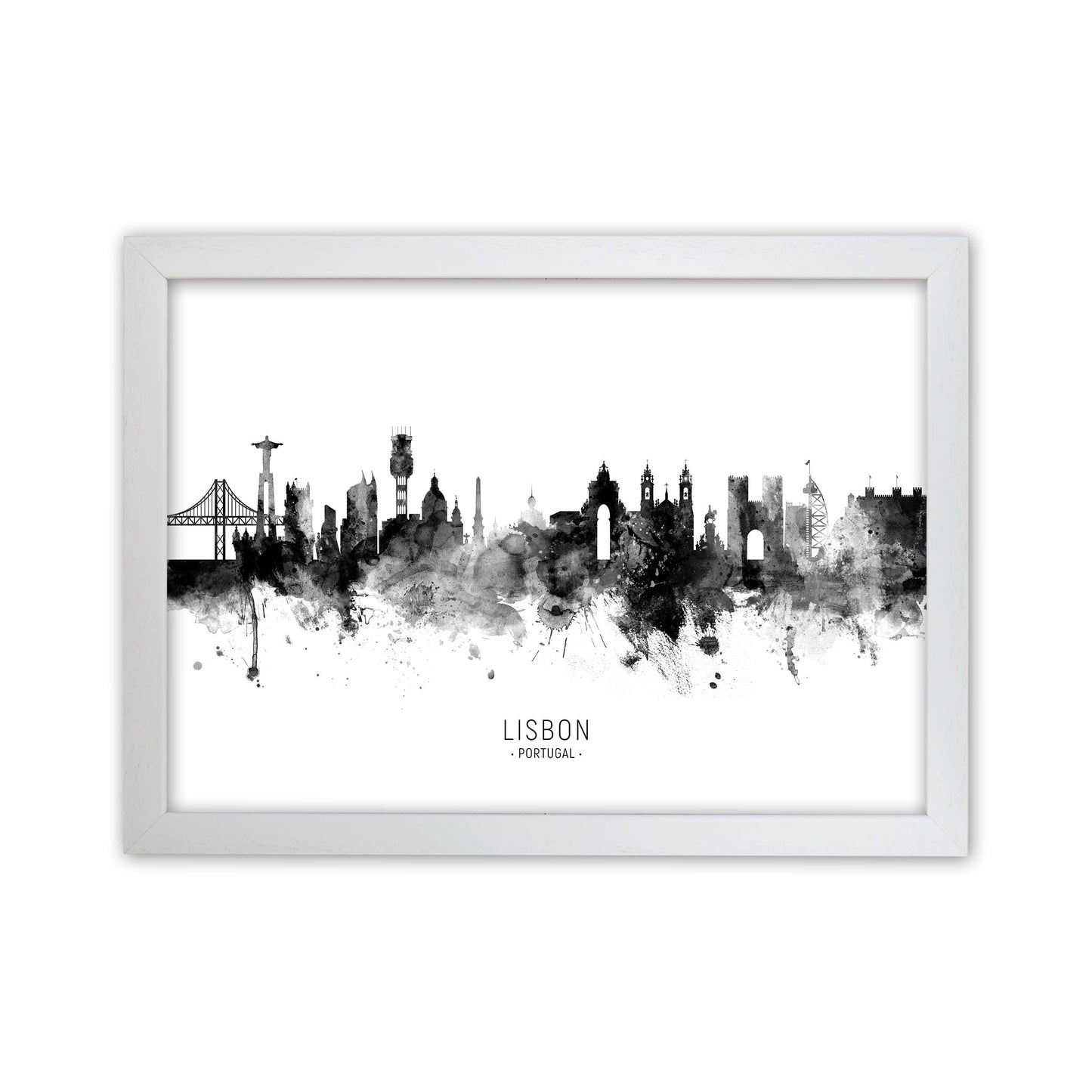 Lisbon Portugal Skyline Black White City Name by Michael Tompsett White Grain