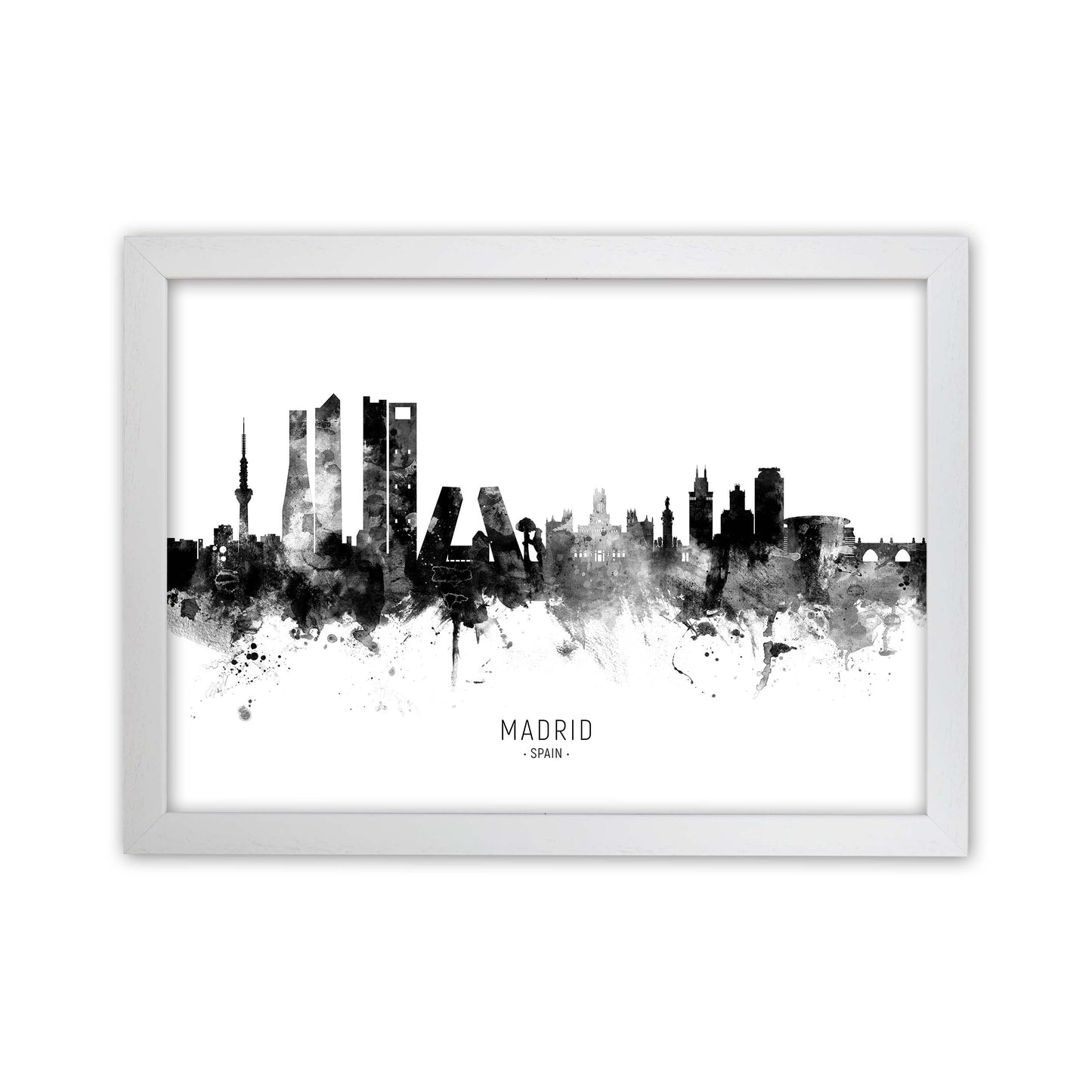 Madrid Spain Skyline Black White City Name by Michael Tompsett White Grain