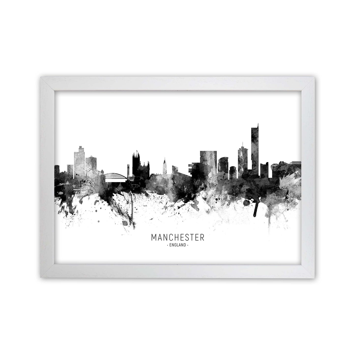 Manchester England Skyline Black White City Name by Michael Tompsett White Grain