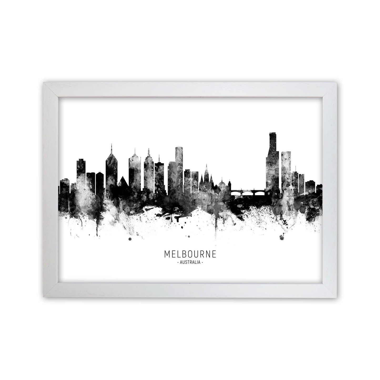 Melbourne Australia Skyline Black White City Name by Michael Tompsett White Grain