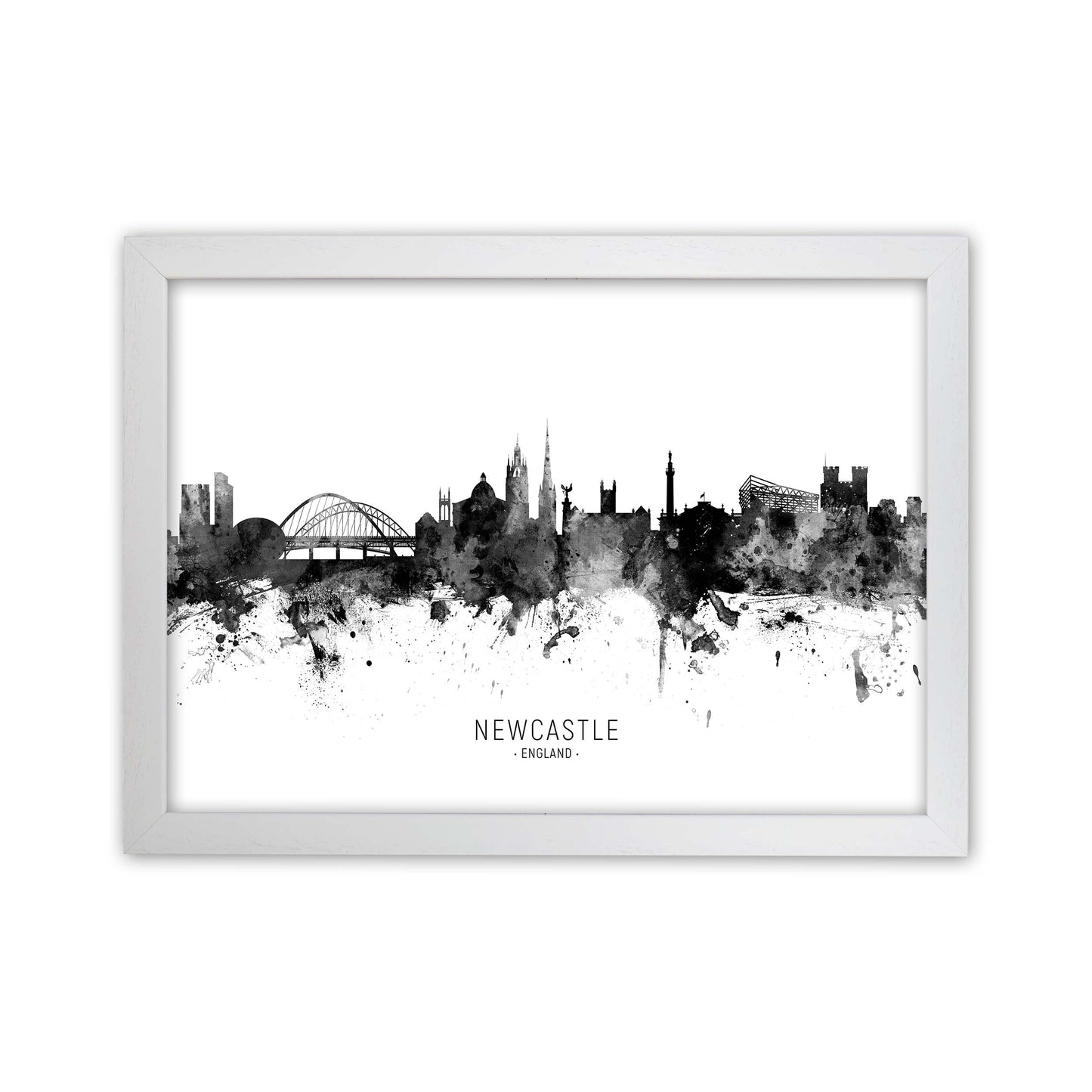 Newcastle England Skyline Black White City Name by Michael Tompsett White Grain