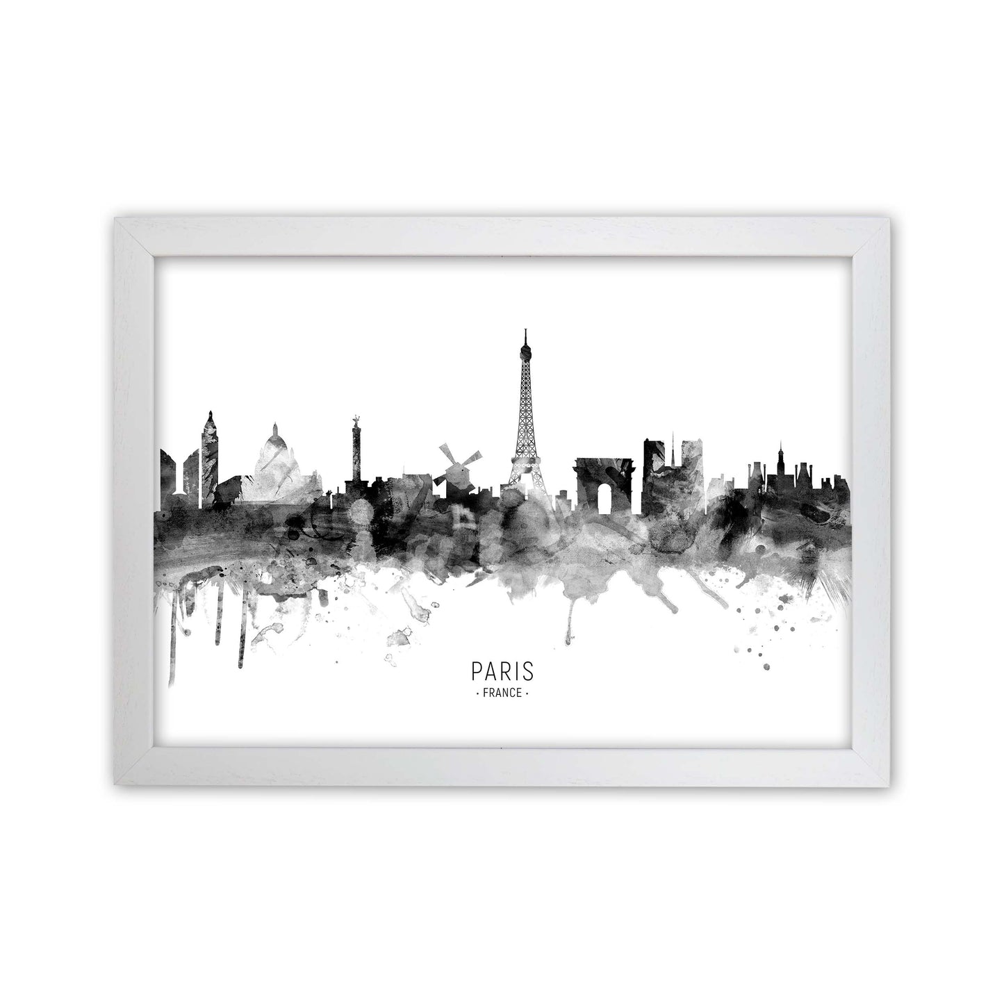 Paris France Skyline Black White City Name by Michael Tompsett White Grain