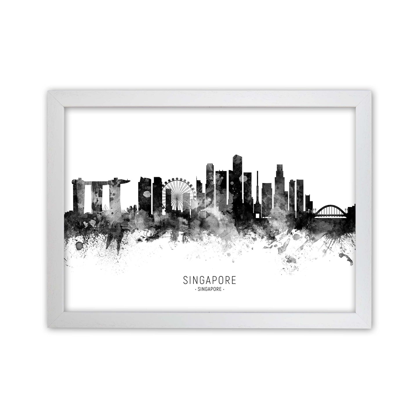 Singapore Singapore Skyline Black White City Name  by Michael Tompsett White Grain