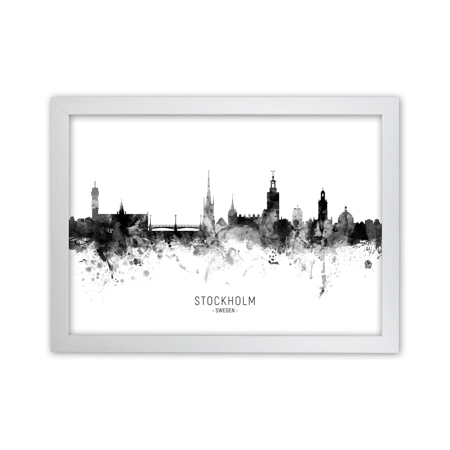 Stockholm Sweden Skyline Black White City Name by Michael Tompsett White Grain