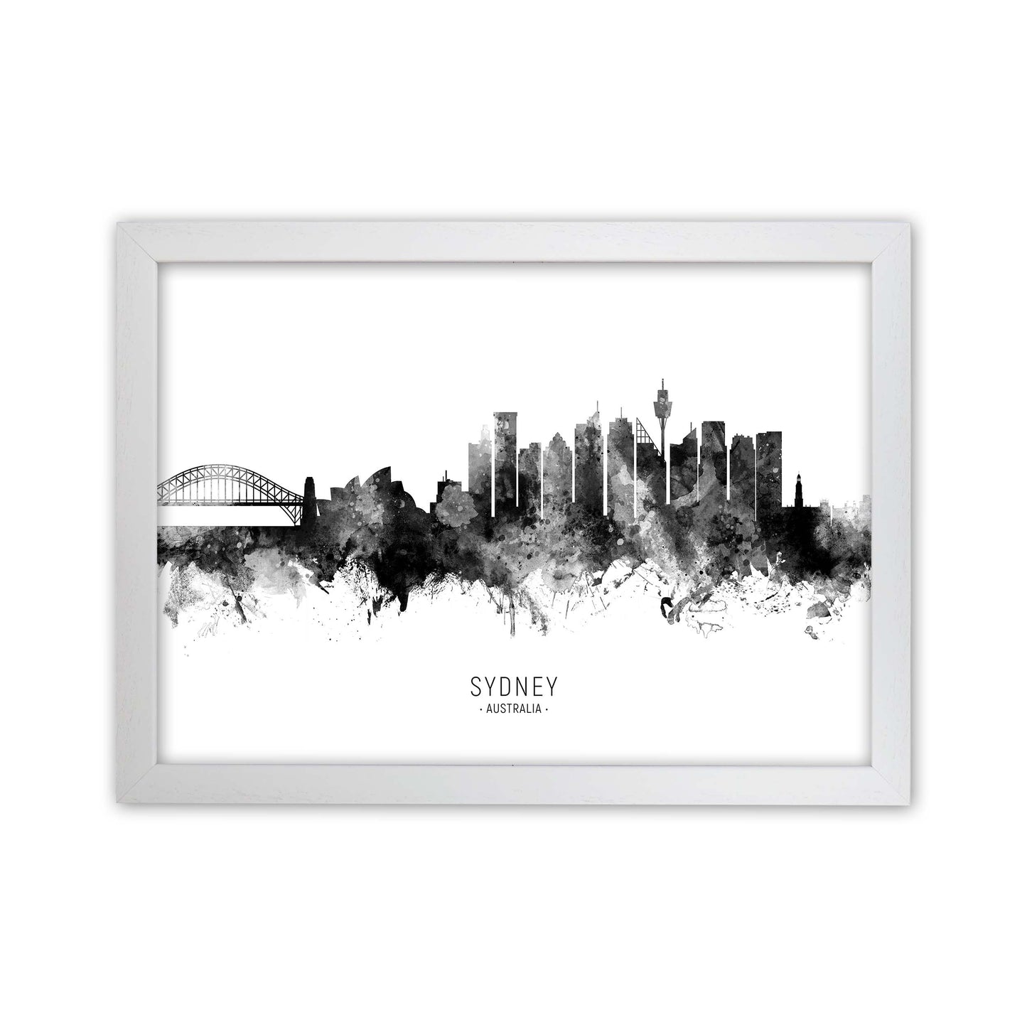 Sydney Australia Skyline Black White City Name by Michael Tompsett White Grain