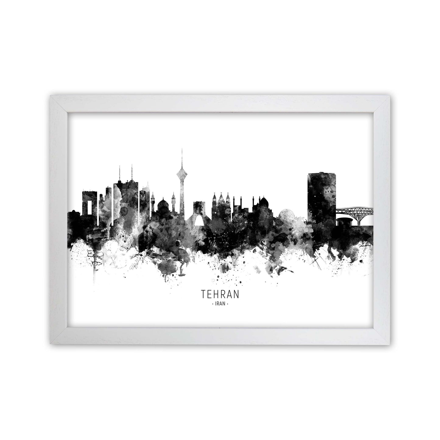 Tehran Iran Skyline Black White City Name by Michael Tompsett White Grain