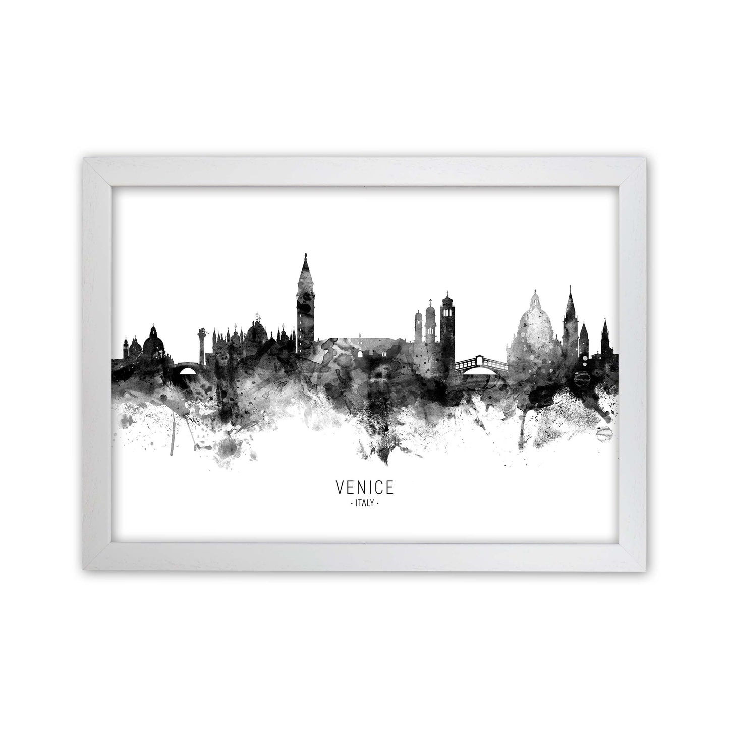 Venice Italy Skyline Black White City Name by Michael Tompsett White Grain