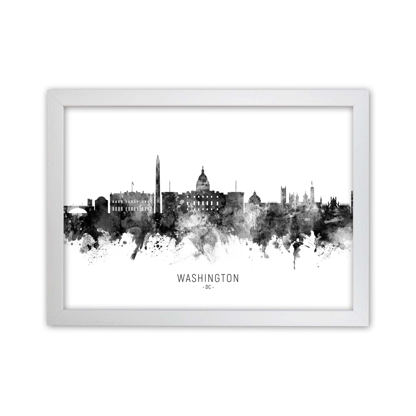 Washington Dc Skyline Black White City Name by Michael Tompsett White Grain