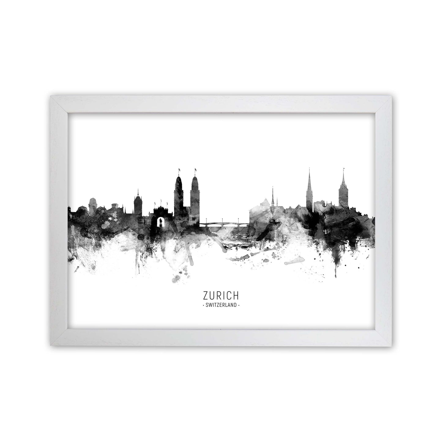 Zurich Switzerland Skyline Black White City Name by Michael Tompsett White Grain