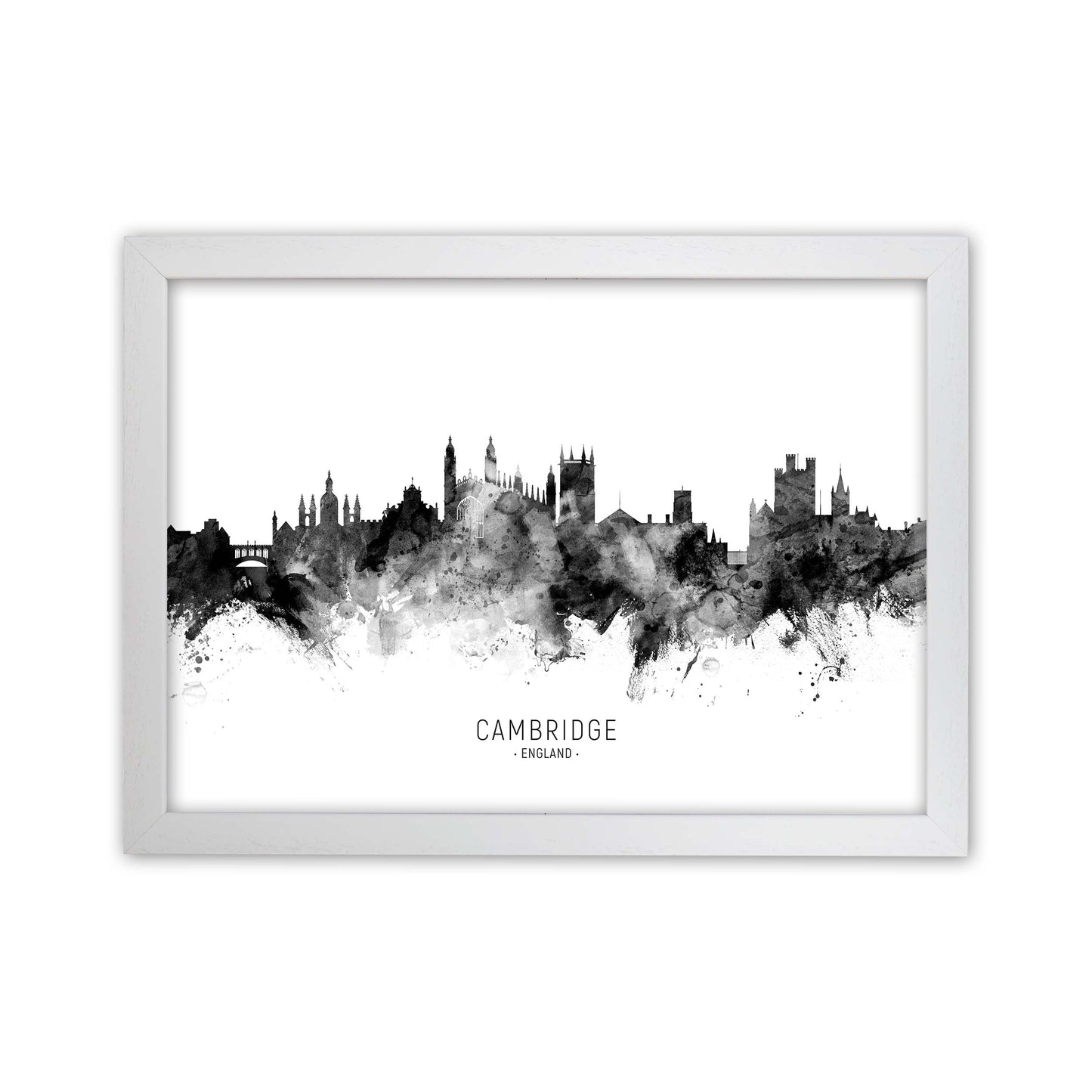 Cambridge England Skyline Black White City Name by Michael Tompsett White Grain