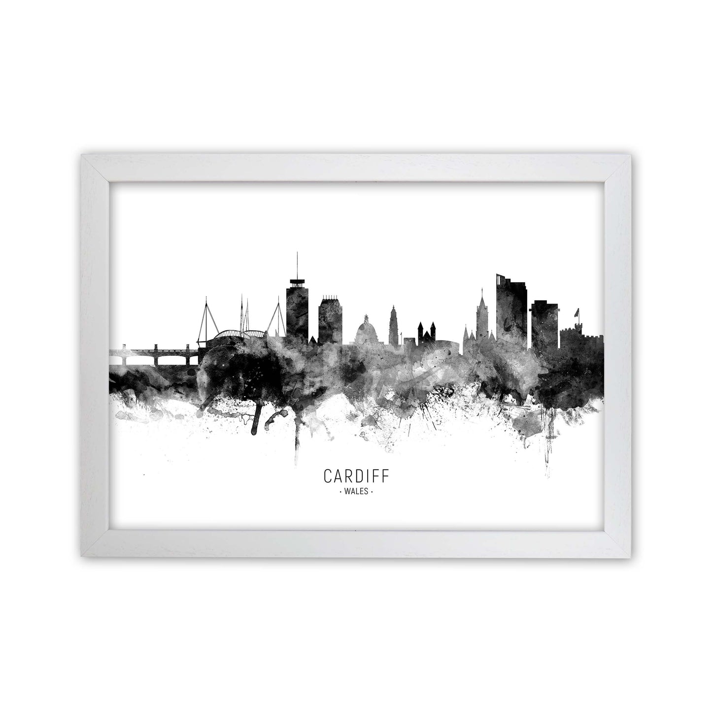 Cardiff Wales Skyline Black White City Name by Michael Tompsett White Grain