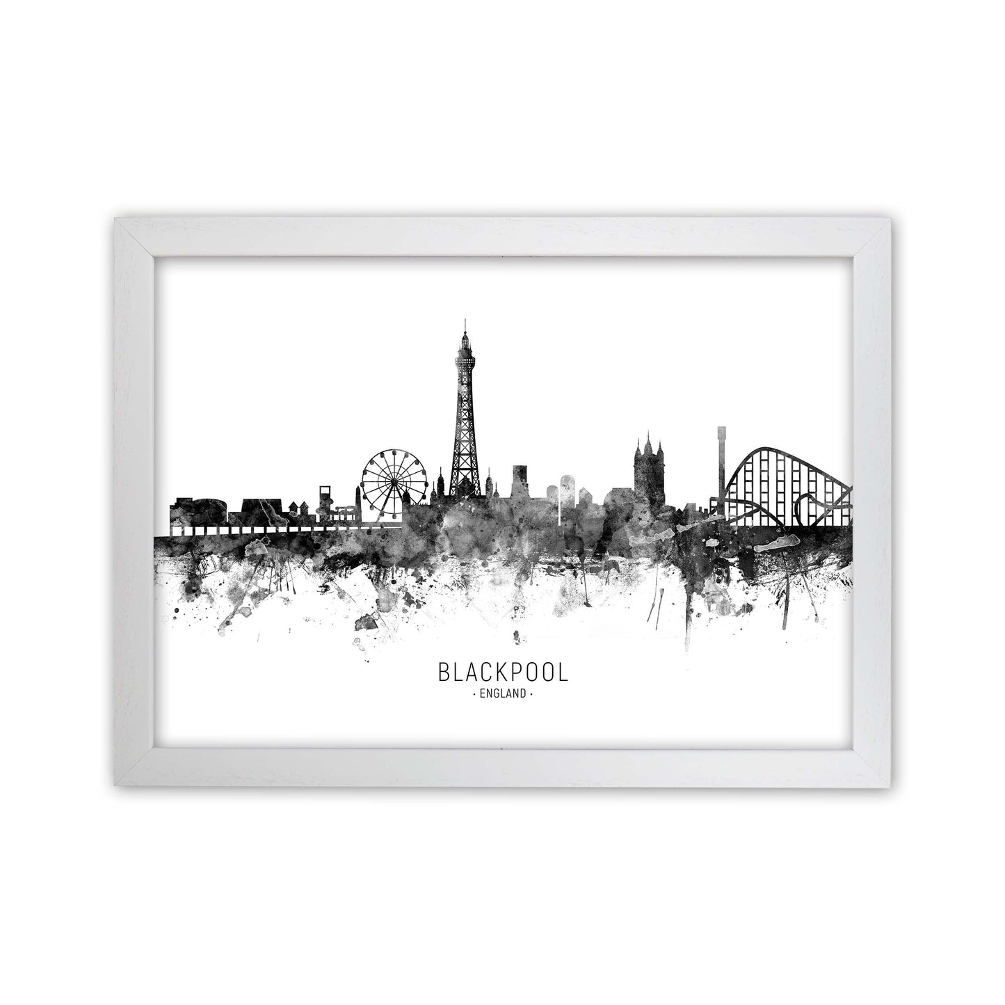 Blackpool England Skyline Black White City Name by Michael Tompsett White Grain