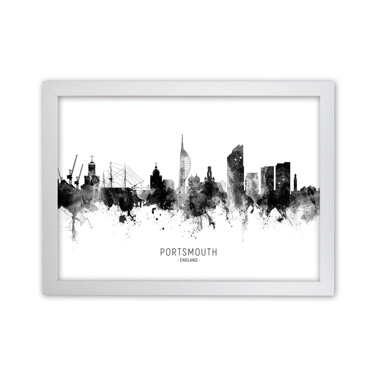 Portsmouth England Skyline Black White City Name by Michael Tompsett White Grain