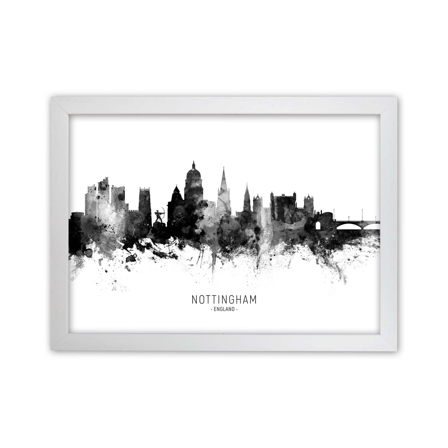 Nottingham England Skyline Black White City Name by Michael Tompsett White Grain