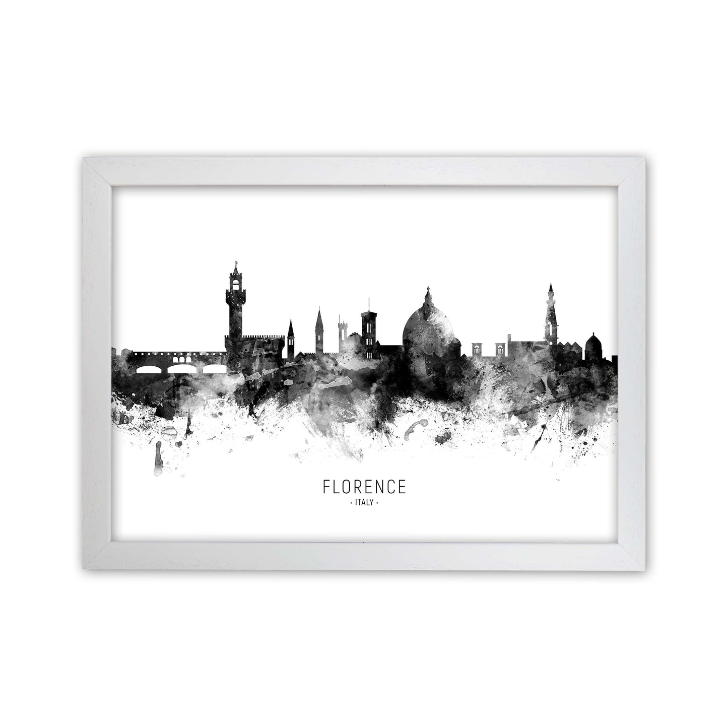Florence Italy Skyline Black White City Name by Michael Tompsett White Grain