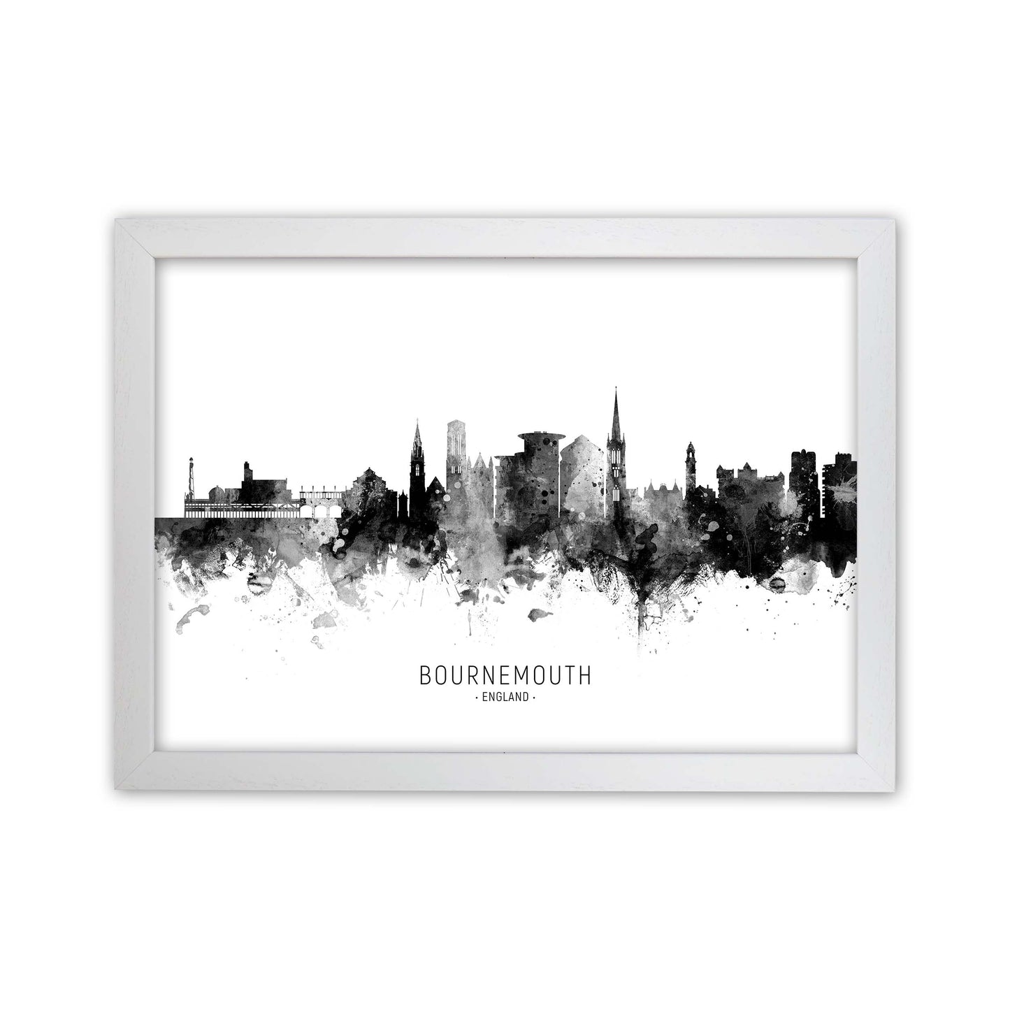 Bournemouth England Skyline Black White City Name by Michael Tompsett White Grain