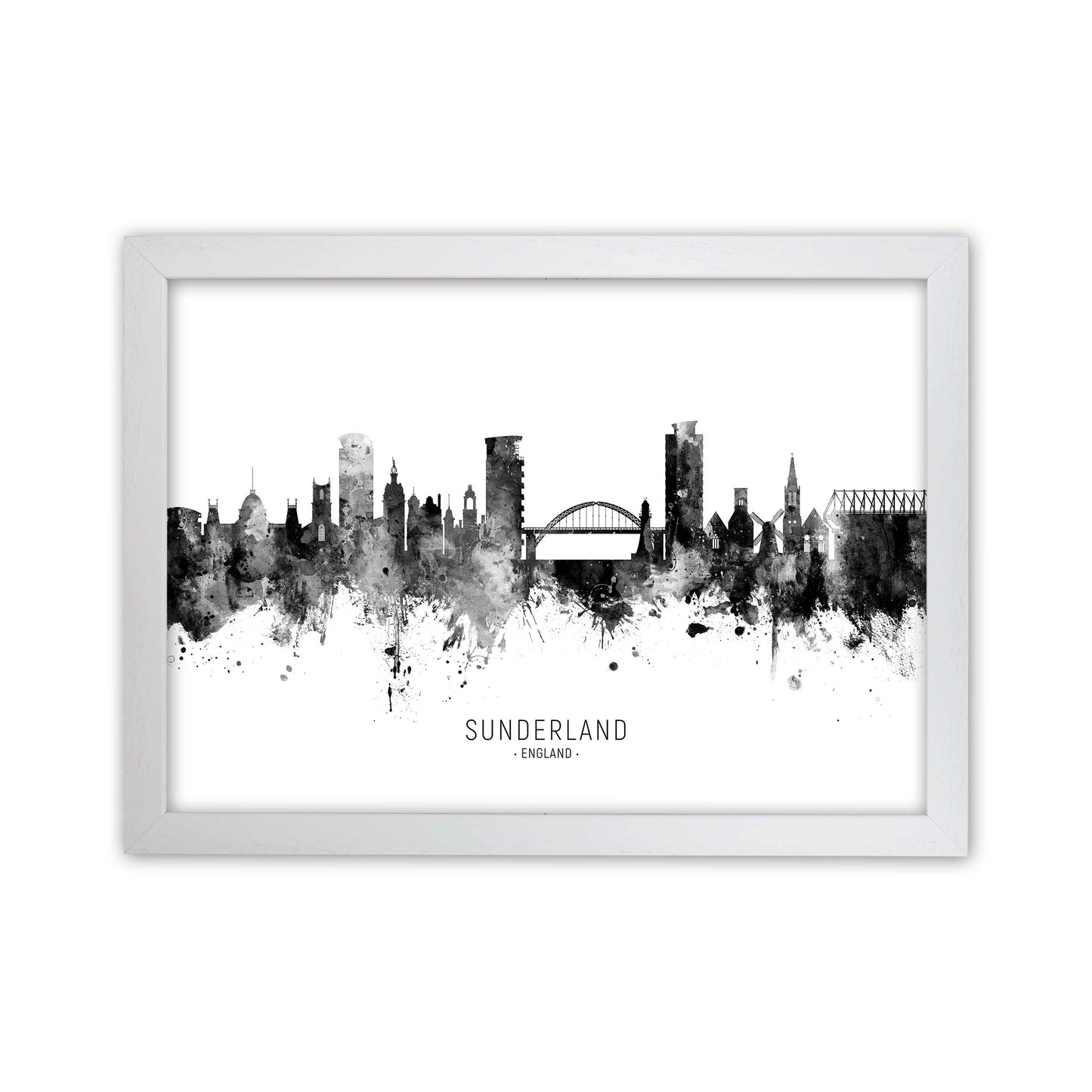 Sunderland England Skyline Black White City Name by Michael Tompsett White Grain