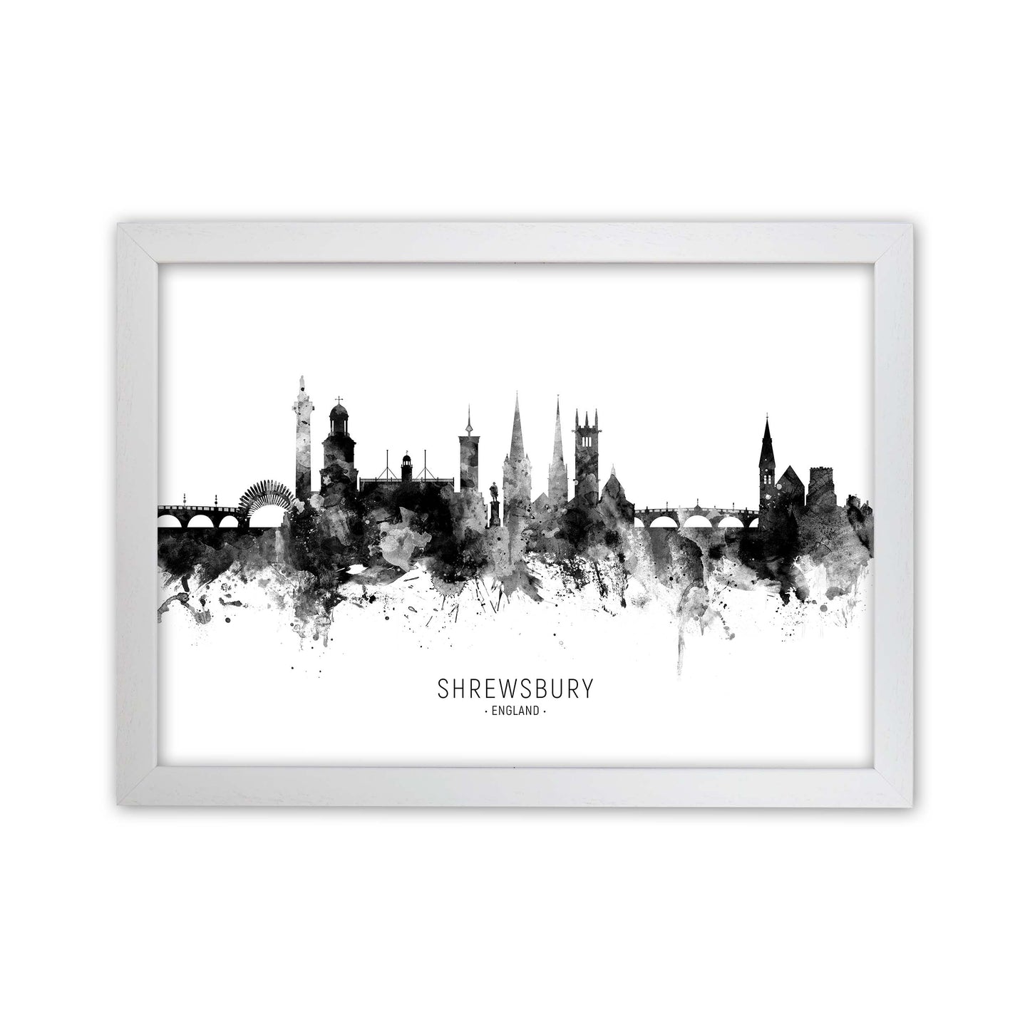 Shrewsbury England Skyline Black White City Name by Michael Tompsett White Grain
