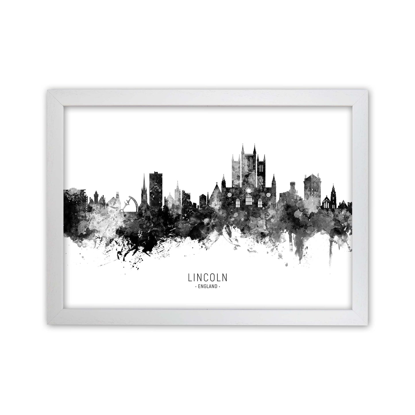 Lincoln England Skyline Black White City Name by Michael Tompsett White Grain