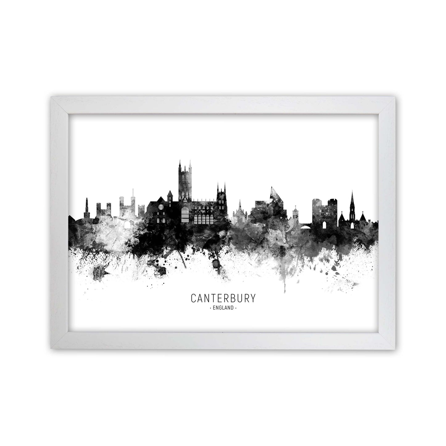 Canterbury England Skyline Black White City Name  by Michael Tompsett White Grain