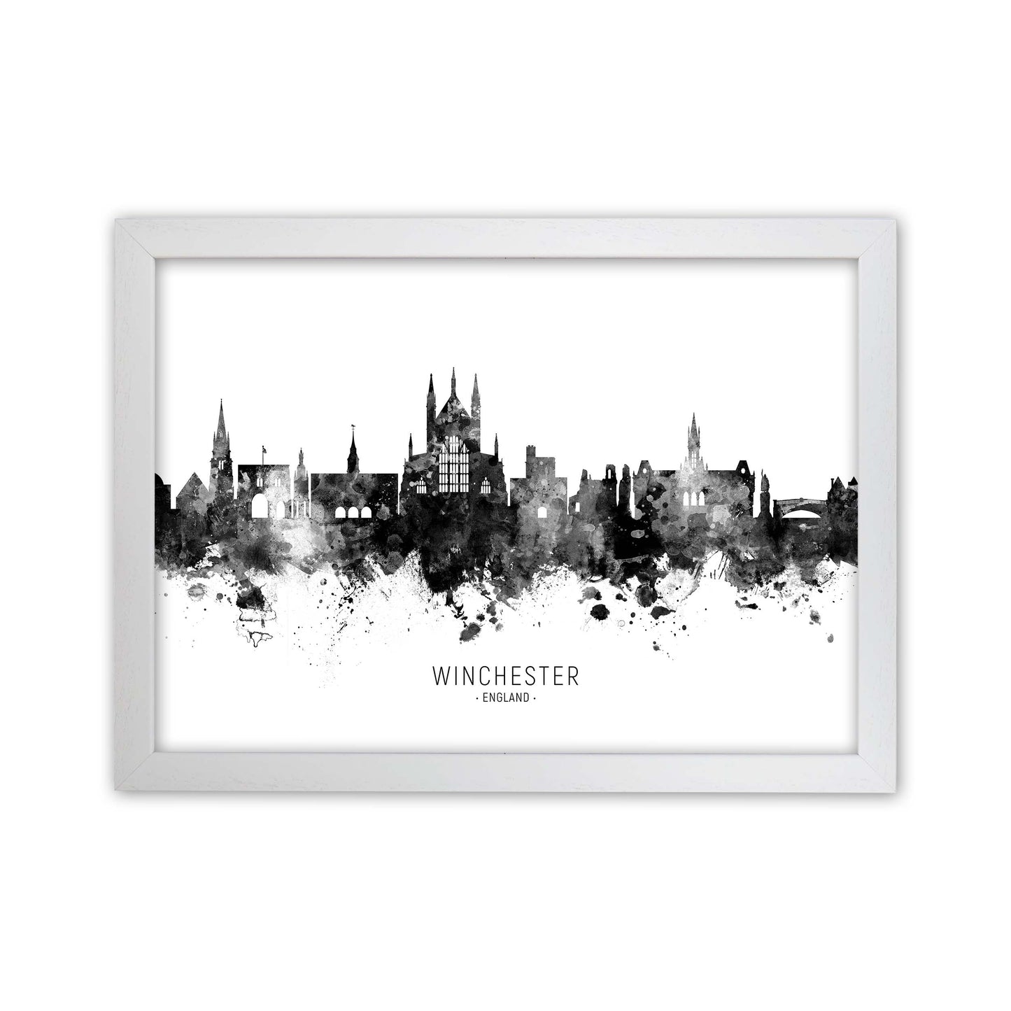 Winchester England Skyline Black White City Name  by Michael Tompsett White Grain