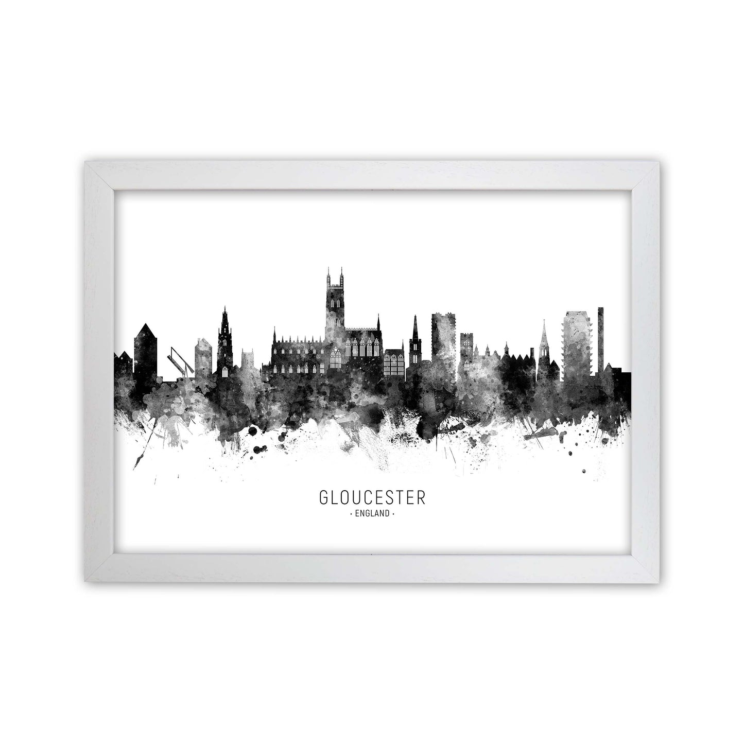 Gloucester England Skyline Black White City Name by Michael Tompsett White Grain