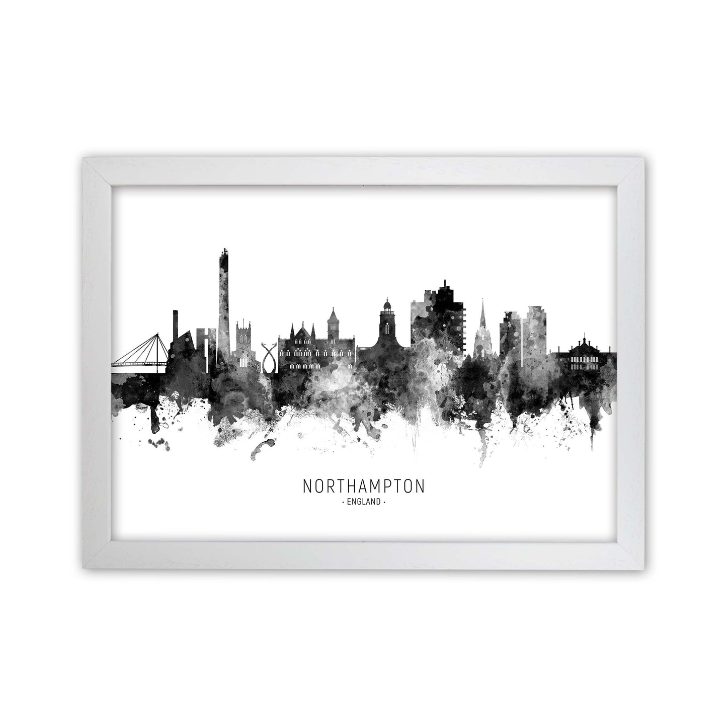 Northampton England Skyline Black White City Name by Michael Tompsett White Grain