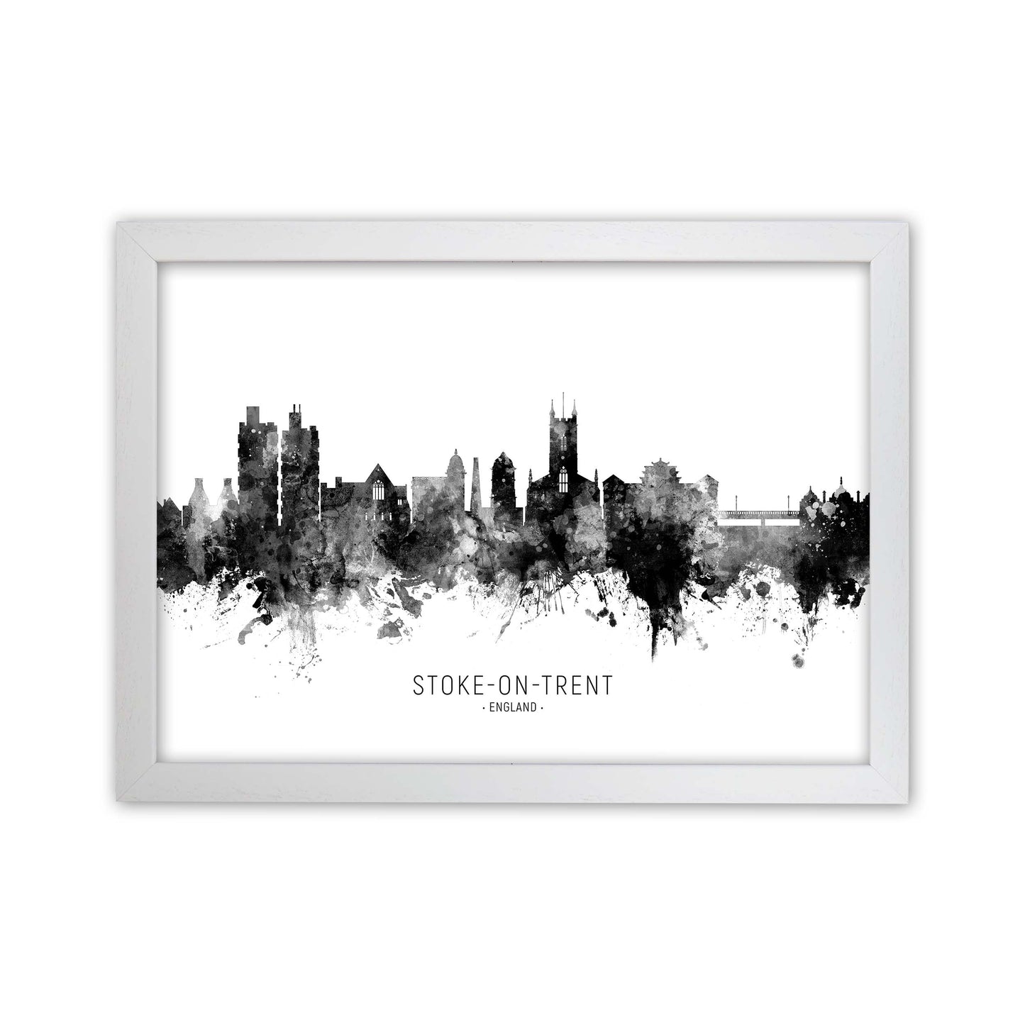 Stoke-On-Trent England Skyline Black White City Name by Michael Tompsett White Grain