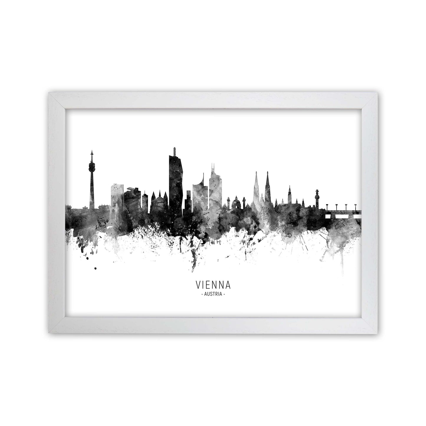 Vienna Austria Skyline Black White City Name  by Michael Tompsett White Grain