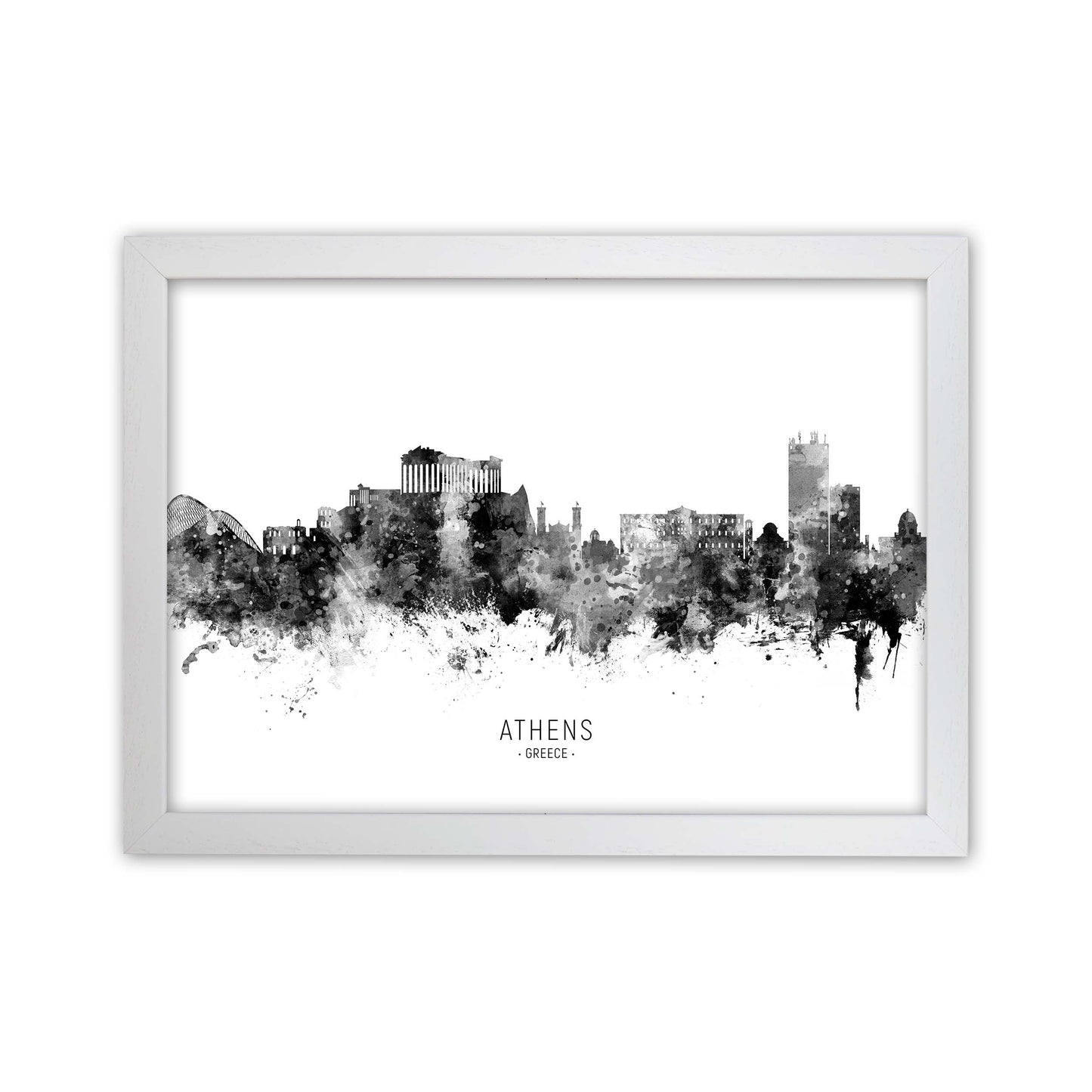 Athens Greece Skyline Black White City Name  by Michael Tompsett White Grain