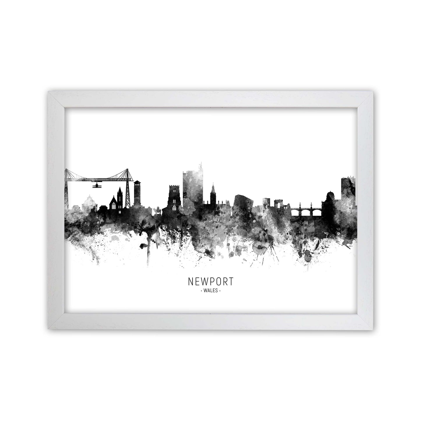 Newport Wales Skyline Black White City Name by Michael Tompsett White Grain