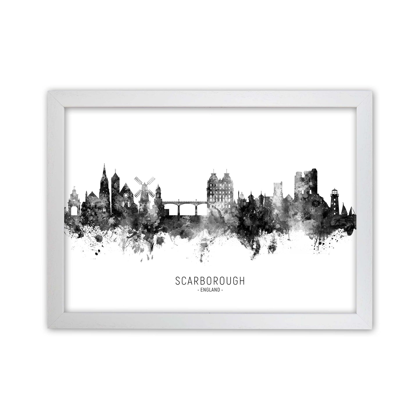 Scarborough England Skyline Black White City Name by Michael Tompsett White Grain