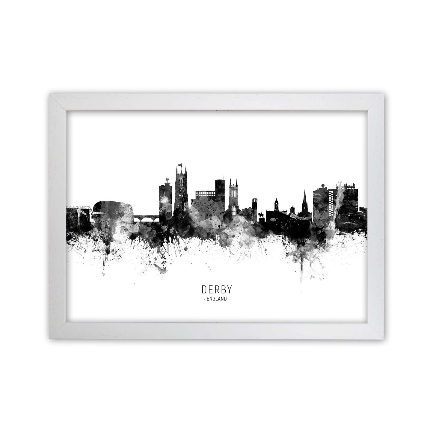 Derby England Skyline Black White City Name by Michael Tompsett White Grain