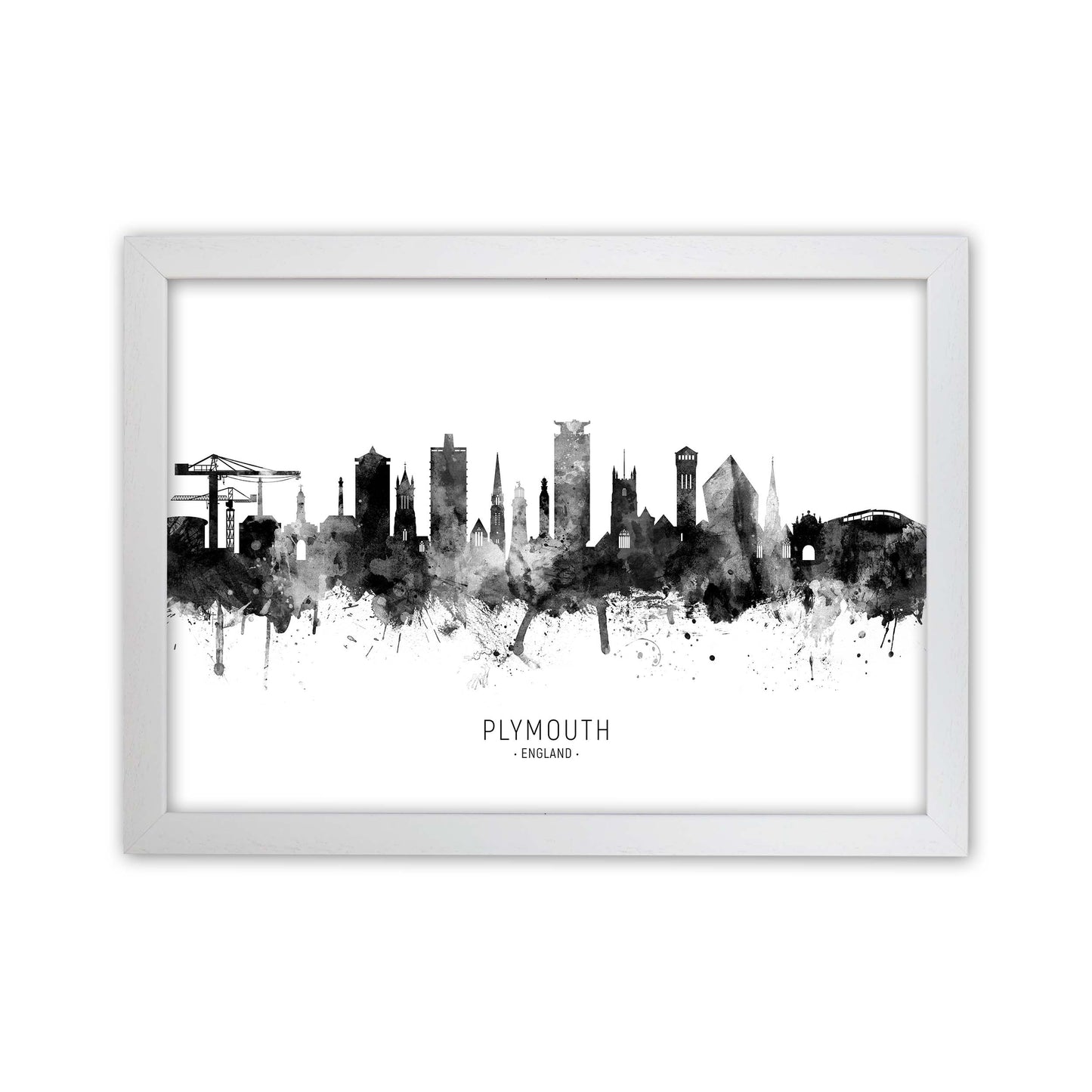 Plymouth England Skyline Black White City Name by Michael Tompsett White Grain