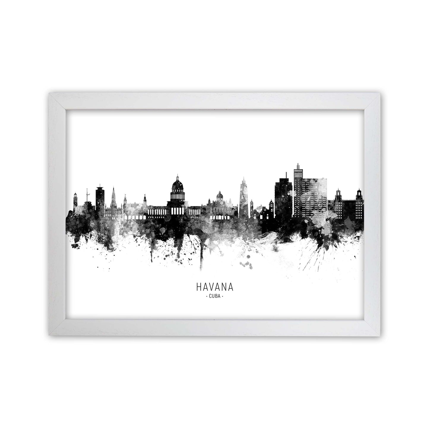 Havana Cuba Skyline Black White City Name by Michael Tompsett White Grain