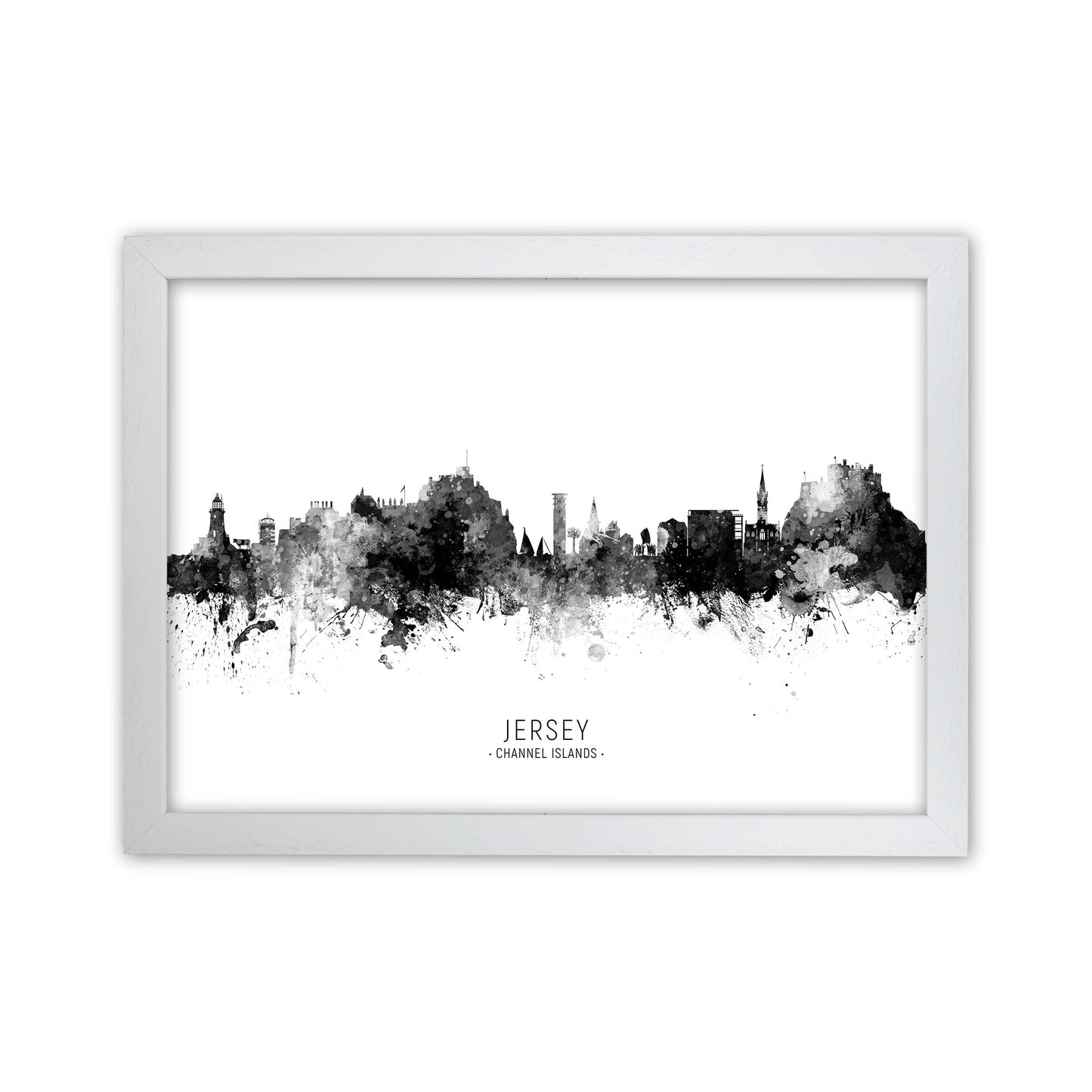 Jersey Channel Islands Skyline Black White City Name by Michael Tompsett White Grain