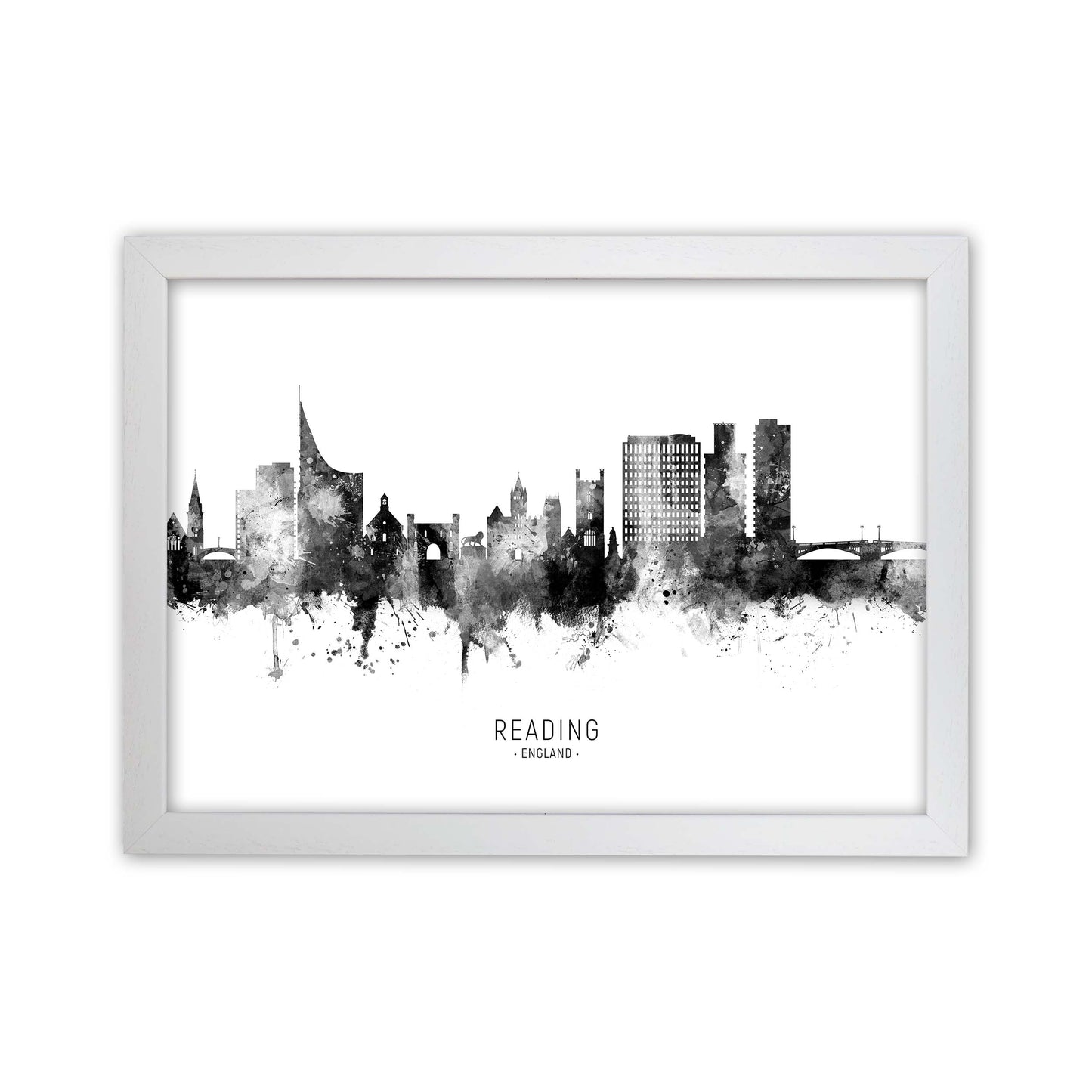 Reading England Skyline Black White City Name by Michael Tompsett White Grain