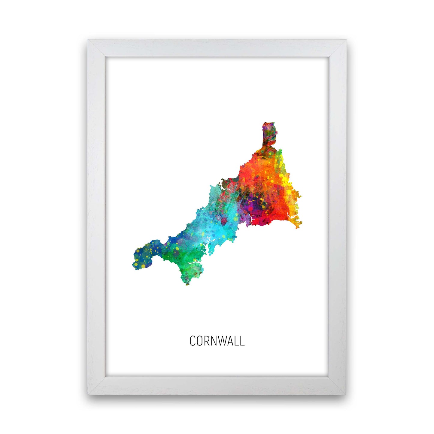 Cornwall Watercolour Map Art Print by Michael Tompsett White Grain