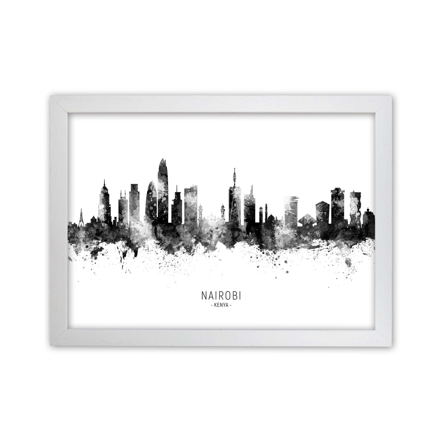 Nairobi Kenya Skyline Black White City Name  by Michael Tompsett White Grain