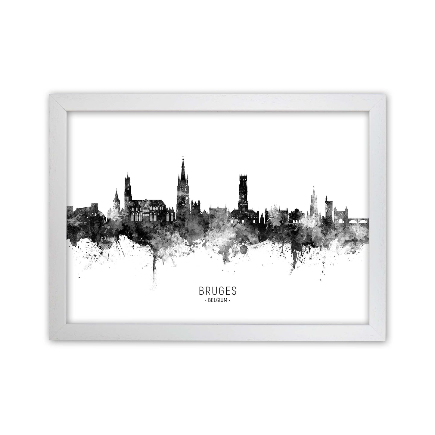 Bruges Belgium Skyline Black White City Name by Michael Tompsett White Grain