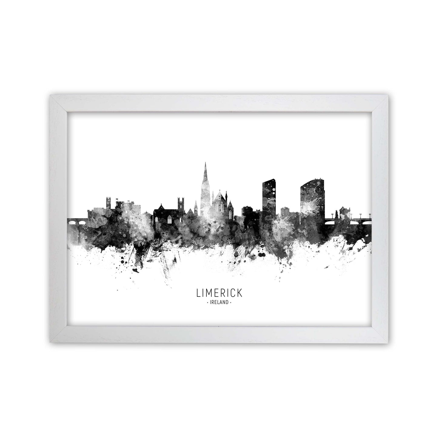 Limerick Ireland Skyline Black White City Name  by Michael Tompsett White Grain